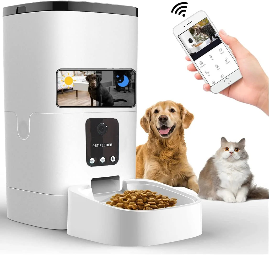 Pet Feeder,6L Automatic Pet Feeder for Cats and Dogs,1080P Camera,App Control,Voice Recorder,Timed Feeder for Schedule Feeding, Dual Power Supply,Wifi Pet Food Dispenser with App Control