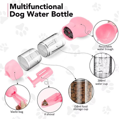 3 in 1 Portable Pet Dog Water Bottle Food Feeder Drinker Poop Dispenser Multifunctional Drinking Bowls for Dogs Outdoor Travel